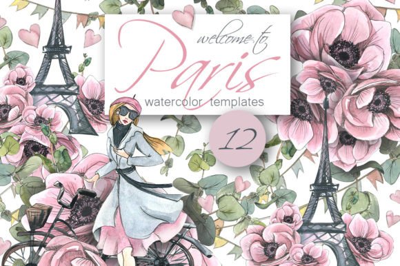 Enchanting Paris Romantic Watercolor Templates